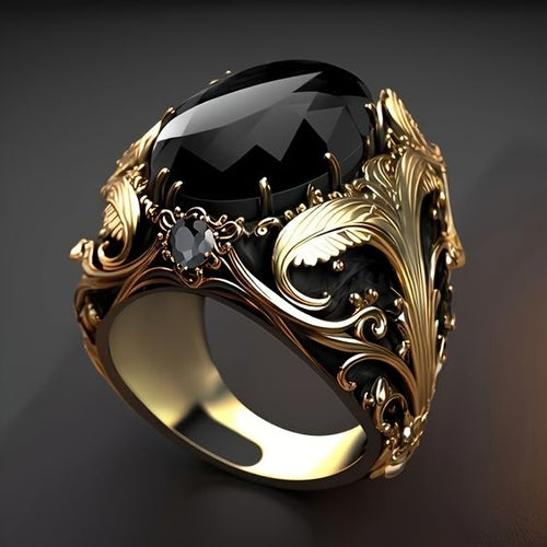 Antique Black Stone Gold Ring with Bright Accents