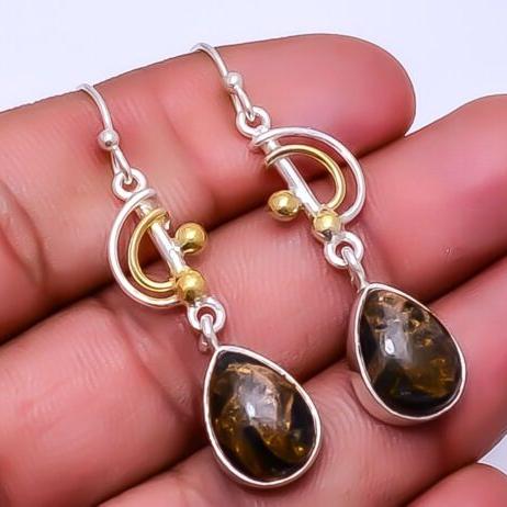 Antique Dark Stone Silver Earrings