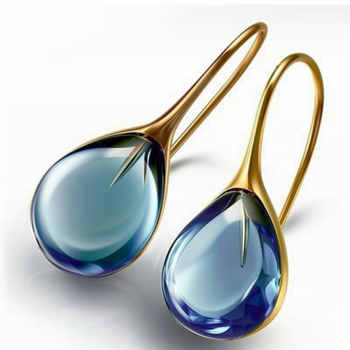 Gold Earrings with Crystal Water Drop Design