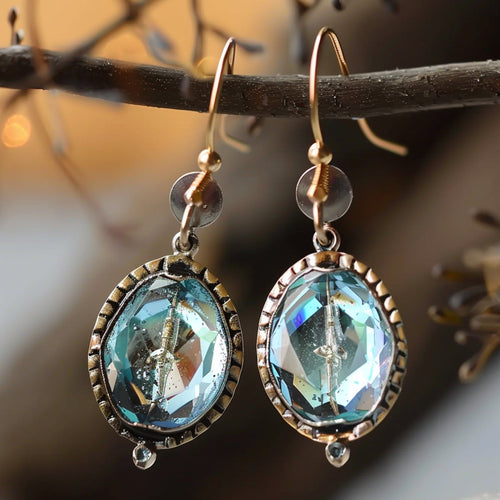 Blue Glass Earrings with Inlaid Design