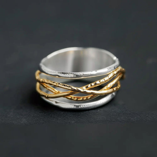 Silver Ring with Gold Thread Accents