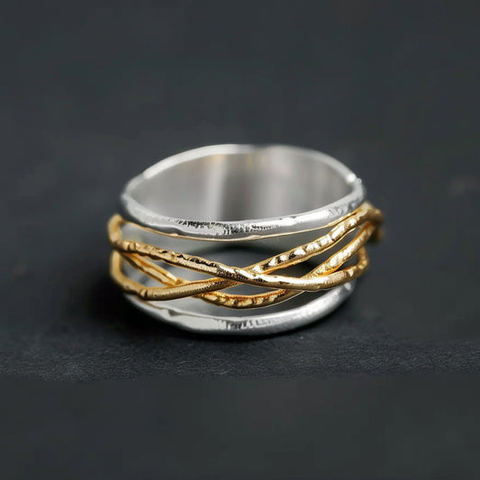 Silver Ring with Gold Thread Accents
