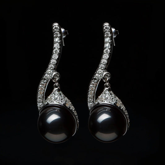 Elegant Black Pearl Zirconia Earrings