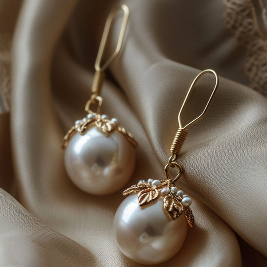 Gold Earrings with Elegant Dangling Pearls