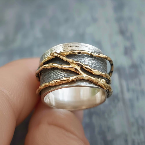 Dual-Tone Silver and Gold Threads Ring