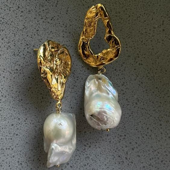 Antique Golden Pearl Forged Earrings