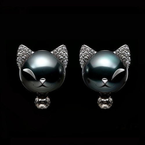 Midnight Pearl Cat Earrings