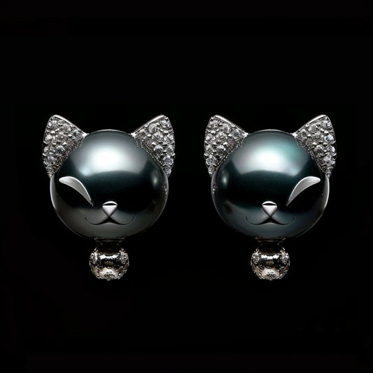 Midnight Pearl Cat Earrings