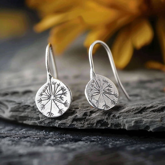 Curved Silver Dandelion Earrings