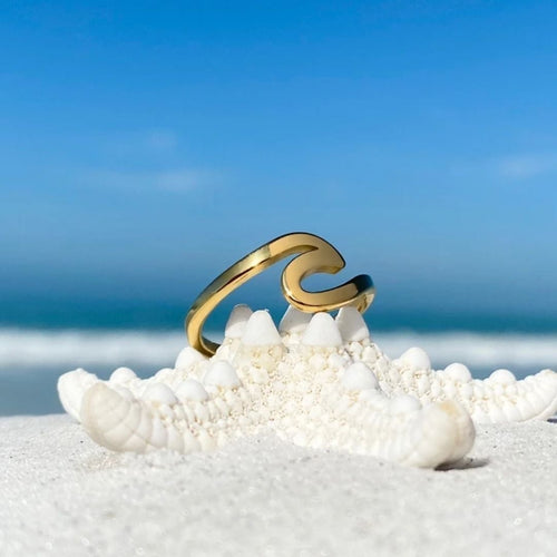 Golden Ocean Wave Ring