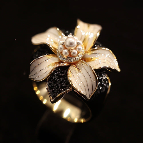 Open Blossom Ring with Gold Pearl