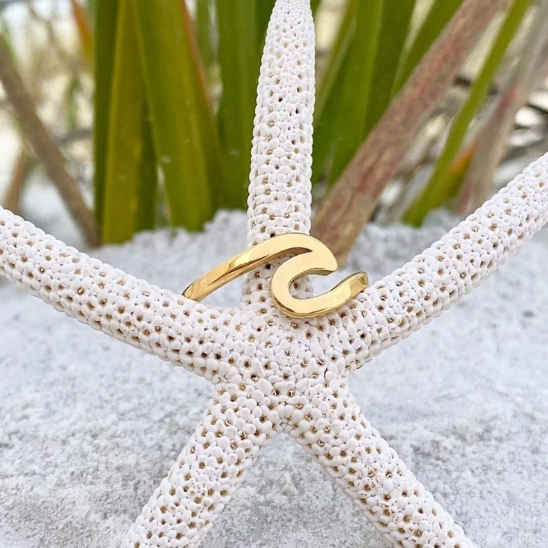 Golden Ocean Wave Ring