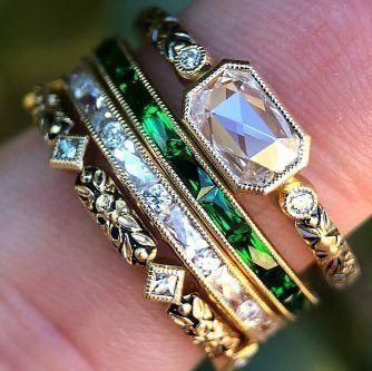 Retro Green and White Zirconia Ring Collection