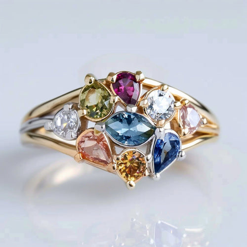 Vibrant Gemstone Stacked Gold Ring