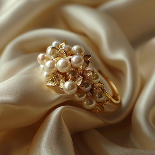 Flower Ring with Inlaid Pearls