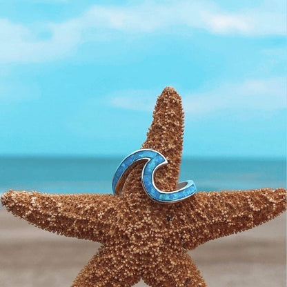 Opal and Silver Ocean Waves Ring