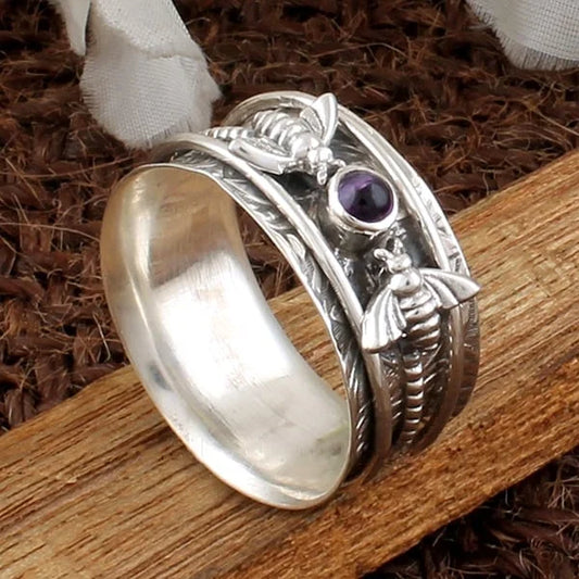 Bee-Inspired Purple Gemstone Meditation Ring