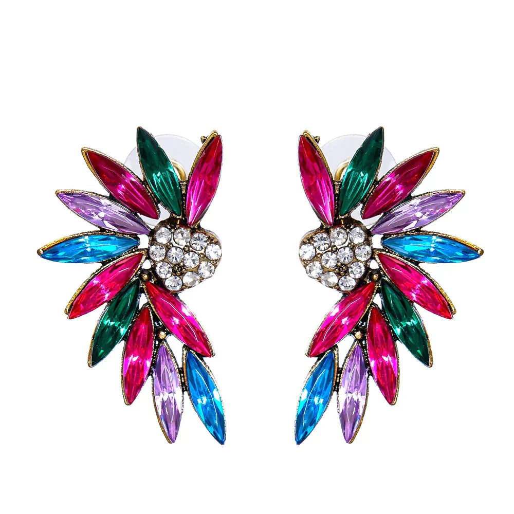 Zirconia-Embellished Heart Wings Earrings