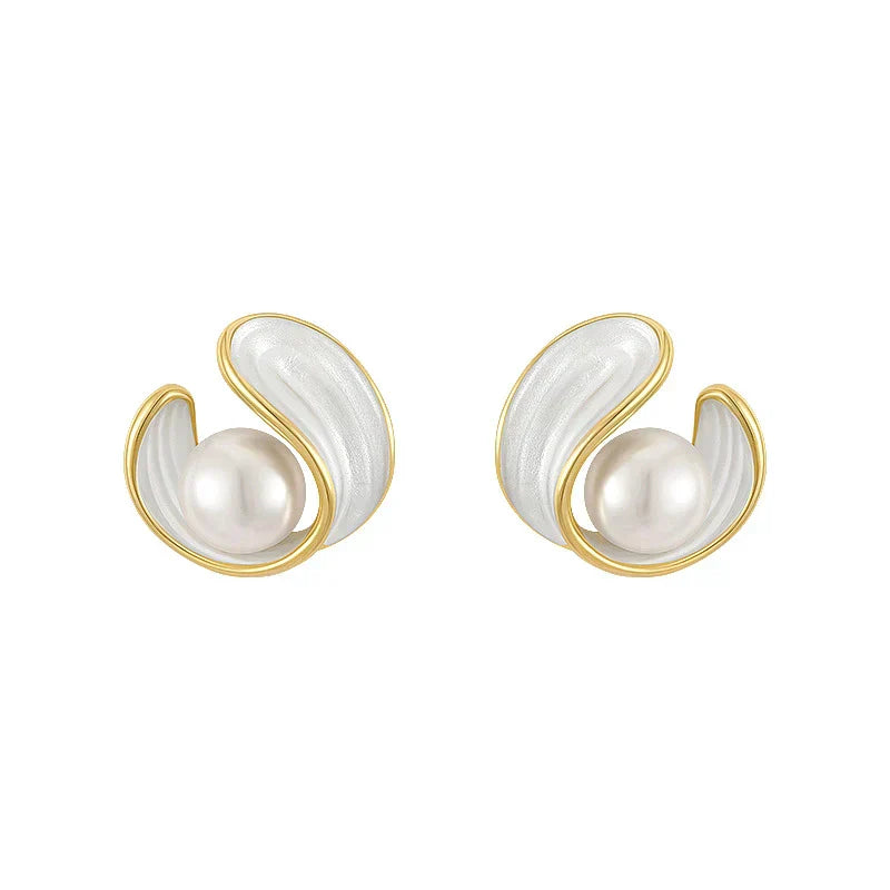 Elegant Gold Earrings Featuring White Opals and Pearls - Buy One, Get One Free!