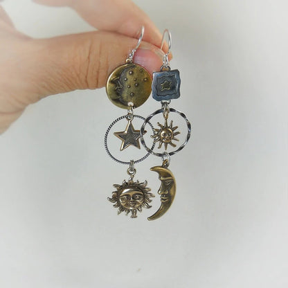 Celestial Sun and Moon Pendant Earrings