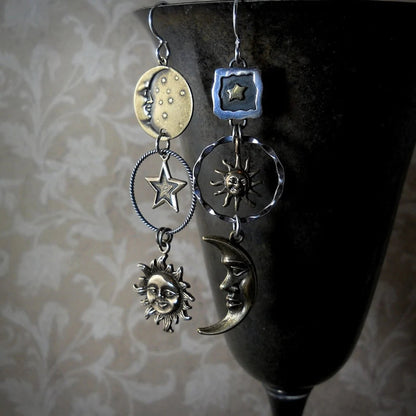 Celestial Sun and Moon Pendant Earrings