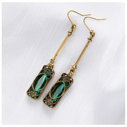 Gold Green Lantern Pendant Earrings