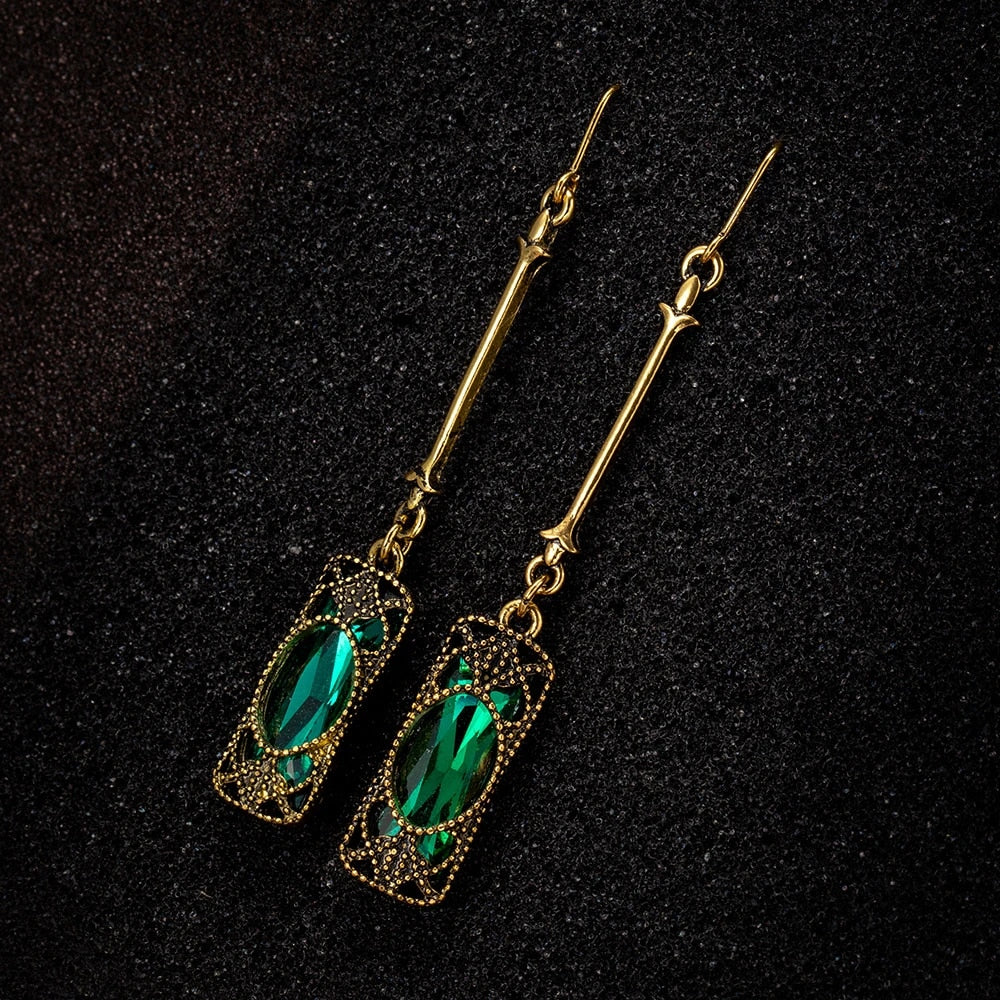 Gold Green Lantern Pendant Earrings
