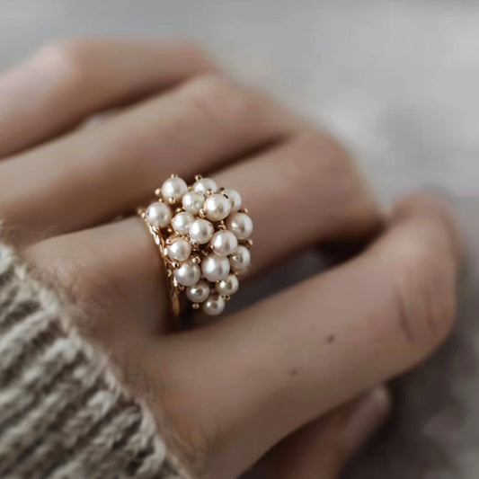 Gold Ring with Inlaid Pearls