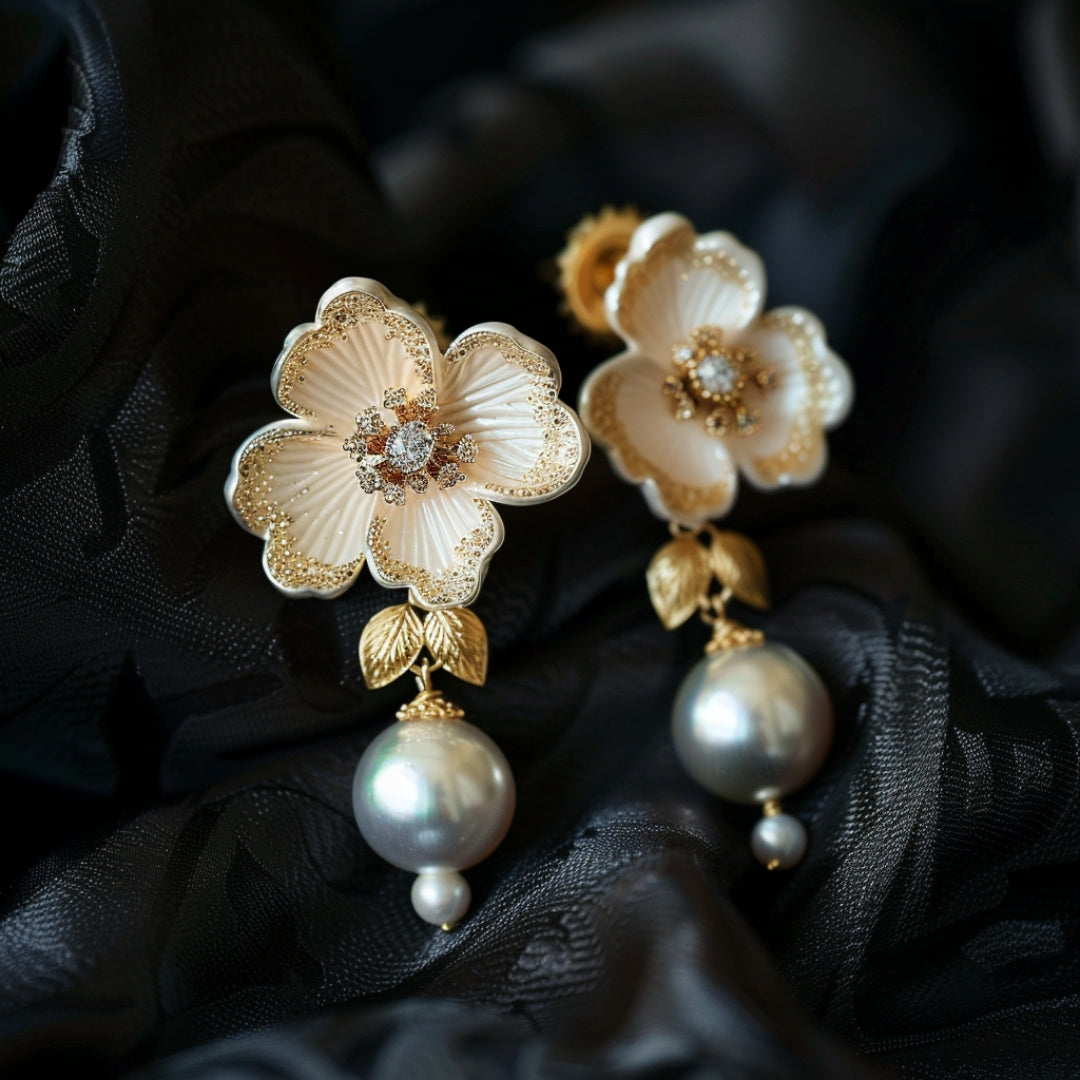 Vibrant Floral Pearl Earrings