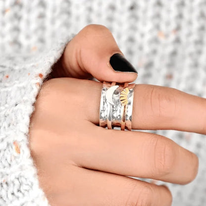 Celestial Spinner Ring: Sun and Moon Design