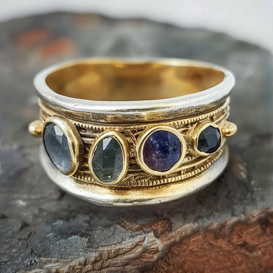 Blue Stone Ring with Gold Inlay