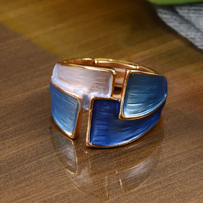 Handcrafted Vintage Blue Painted Ring