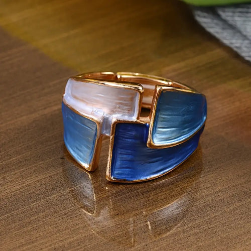 Handcrafted Vintage Blue Painted Ring