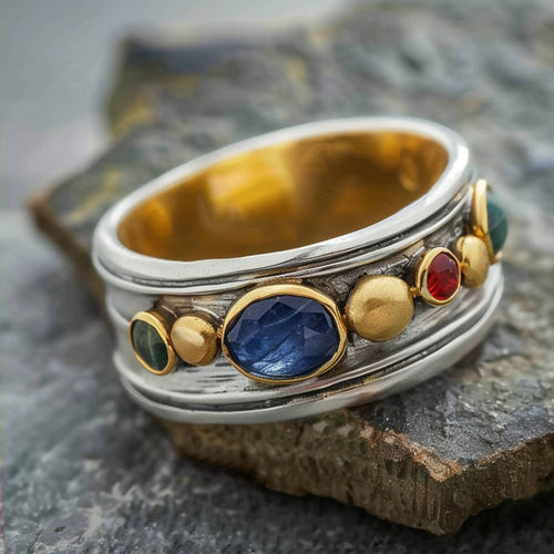 Multicolored Stone Silver Ring