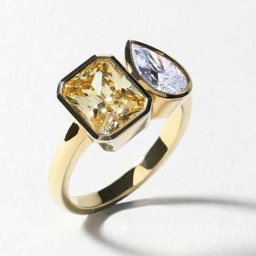 White and Yellow Glass Statement Ring