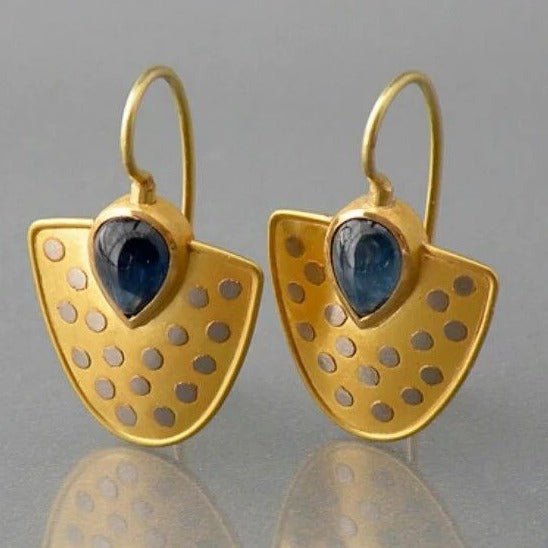 Vintage-Inspired Blue Crystal Earrings with a Golden Finish