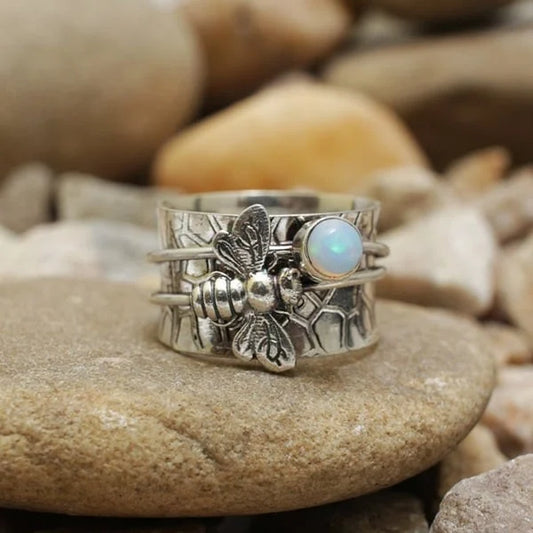 Bee-Inspired Gemstone Meditation Spinner Ring