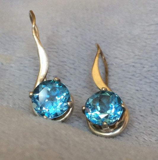 Retro Blue Circular Gold Earrings