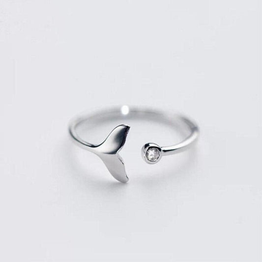 Adjustable Dolphin Tail Ring in 925 Sterling Silver with Zirconia Accents
