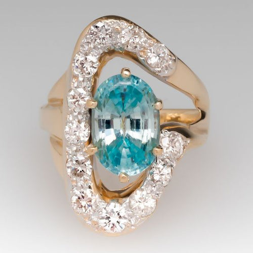 Retro Gold Ring with Unique Blue Zirconia