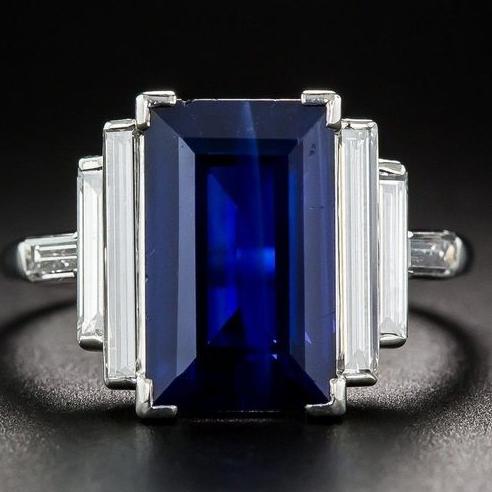 Retro Blue Rectangular Glass Silver Ring