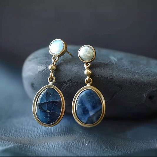 Blue Stone Inlay Pearl Earrings