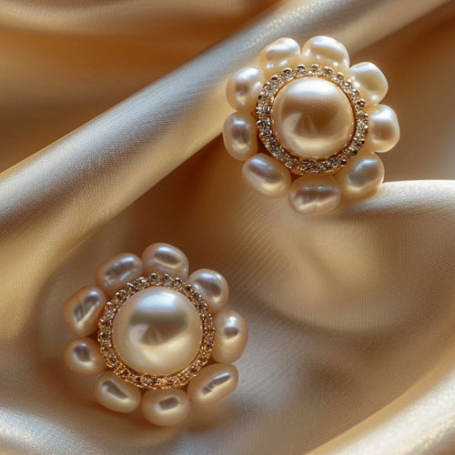 Curved Floral Pearl Earrings