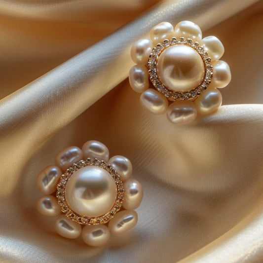 Curved Floral Pearl Earrings