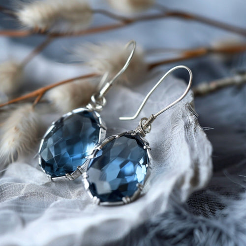 Silver Earrings with Crystal Drops