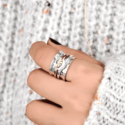 Celestial Spinner Ring: Sun and Moon Design