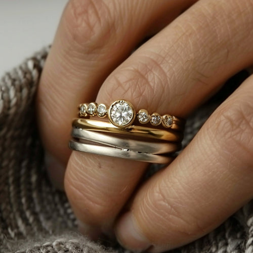 Two-Tone Silver and Gold Zirconia Stacked Ring