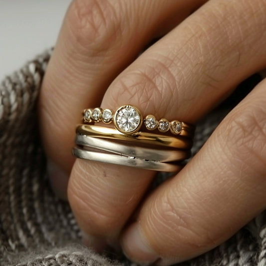 Two-Tone Silver and Gold Zirconia Stacked Ring