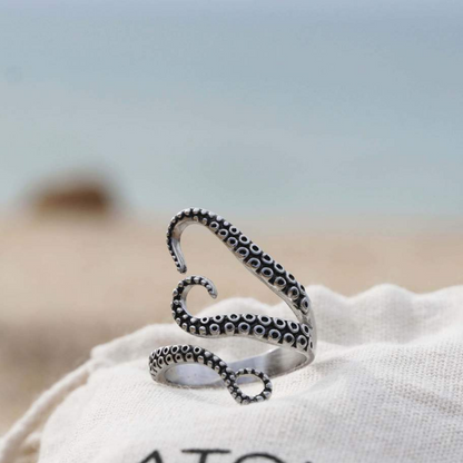 Adjustable Silver Ring with Tentacle Design