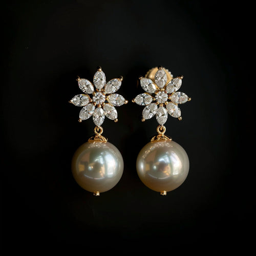 Vibrant Floral and Pearl Earrings